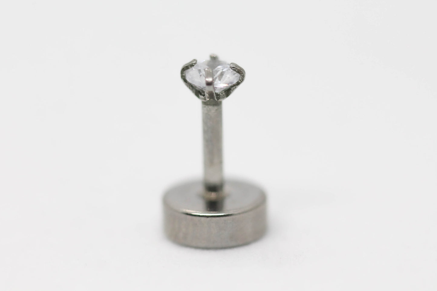 PIERCING CIRCONIA REDONDA 3MM TOPE DE ROSCA GRUESO; TONO PLATEADO