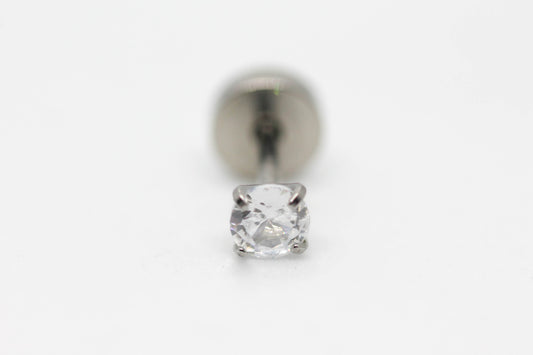 PIERCING CIRCONIA REDONDA 4MM TOPE DE ROSCA GRUESO; TONO PLATEADO