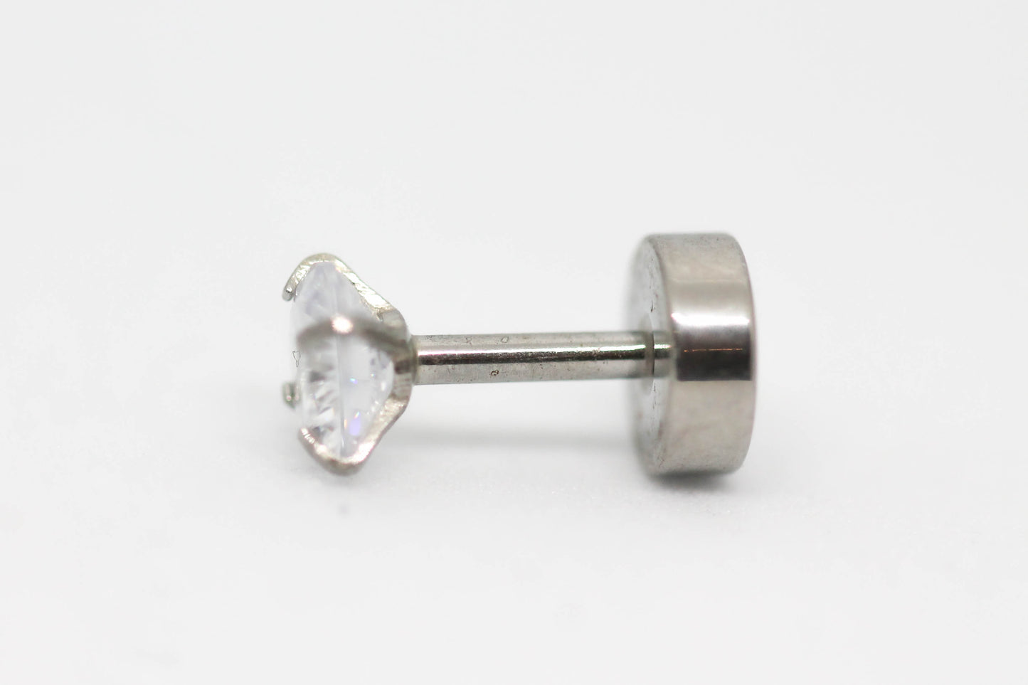 PIERCING CIRCONIA REDONDA 4MM TOPE DE ROSCA GRUESO; TONO PLATEADO