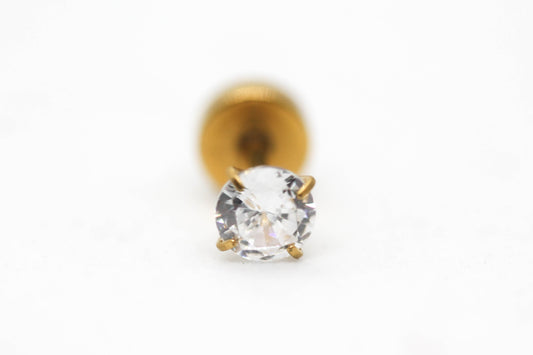 PIERCING CIRCONIA REDONDA 4MM TOPE DE ROSCA GRUESO; TONO DORADO