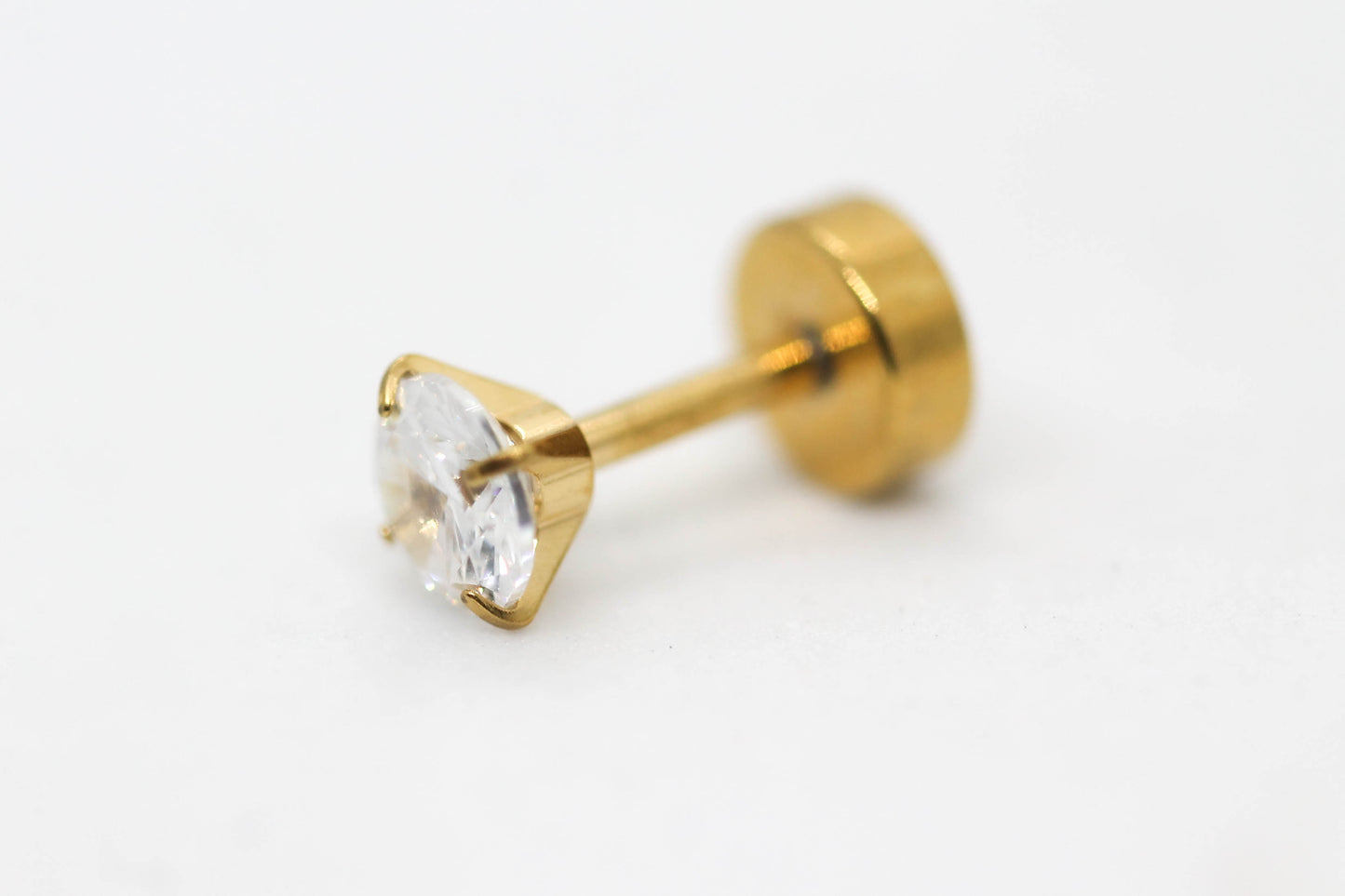 PIERCING CIRCONIA REDONDA 4MM TOPE DE ROSCA GRUESO; TONO DORADO
