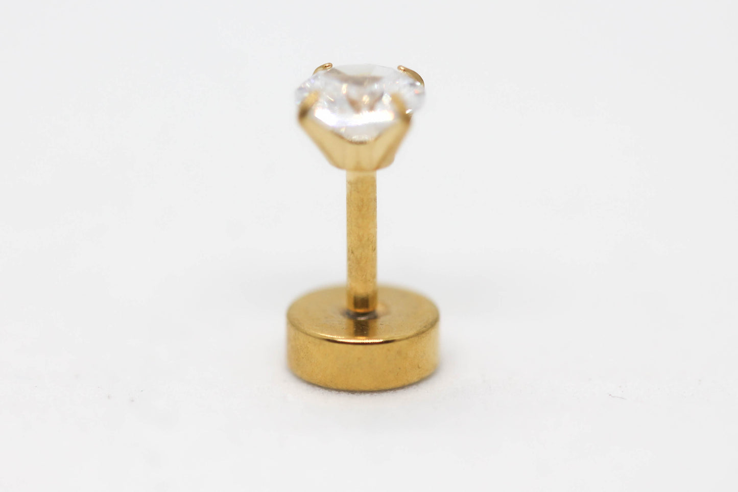 PIERCING CIRCONIA REDONDA 4MM TOPE DE ROSCA GRUESO; TONO DORADO
