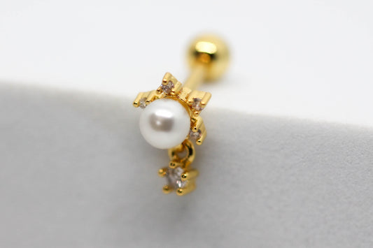 PIERCING FLOR CIRCONIAS PERLA; TONO DORADO
