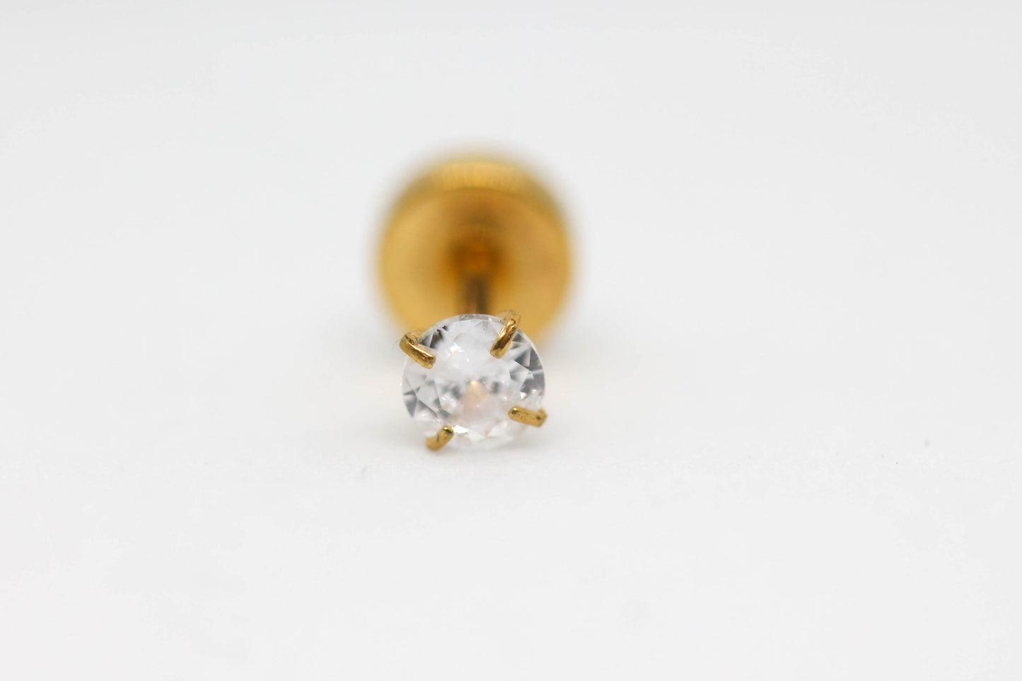 PIERCING CIRCONIA REDONDA 3MM TOPE DE ROSCA GRUESO; TONO DORADO