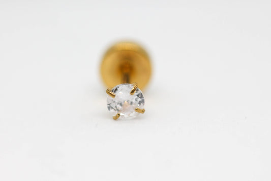 PIERCING CIRCONIA REDONDA 3MM TOPE DE ROSCA GRUESO; TONO DORADO