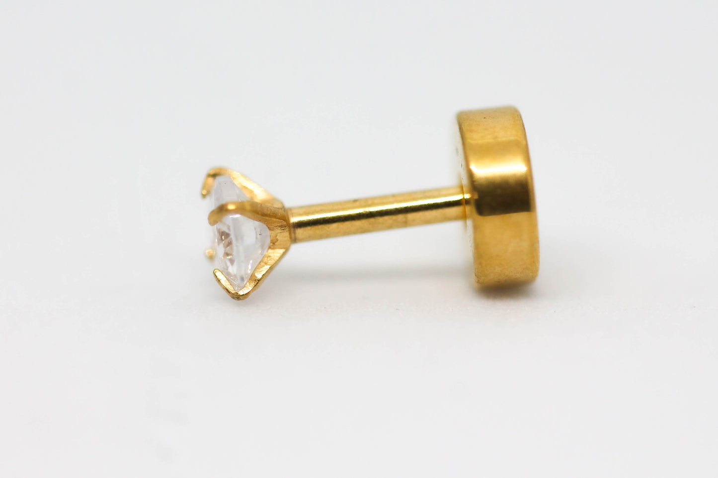 PIERCING CIRCONIA REDONDA 3MM TOPE DE ROSCA GRUESO; TONO DORADO