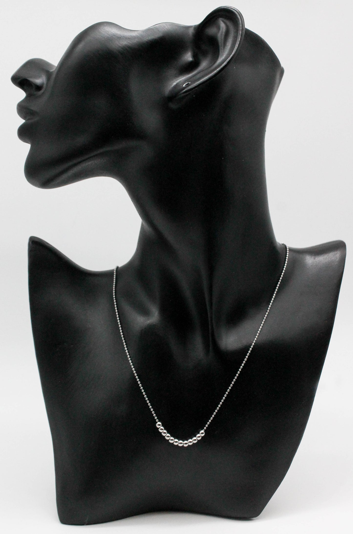 COLLAR CADENA MINI ESFERITAS 12 ESFERAS 3MM, 40CM + EXTENSION 5CM; TONO PLATEADO