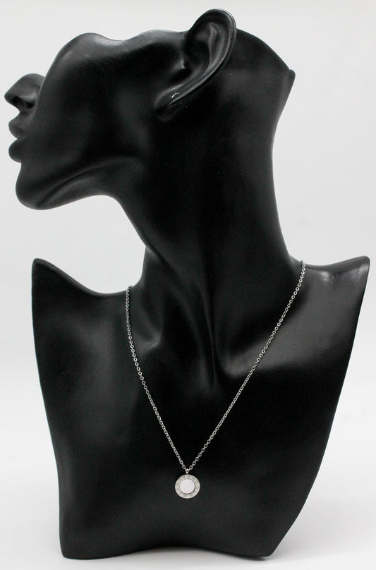 COLLAR BVL CIRCULO DOBLE VISTA, ONIX/MP 13MM, 42CM + EXTENSION 5CM; TONO PLATEADO