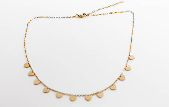 COLLAR 12 CORAZONCITOS, 38 CM MAS EXTENSIÓN, TONO DORADO