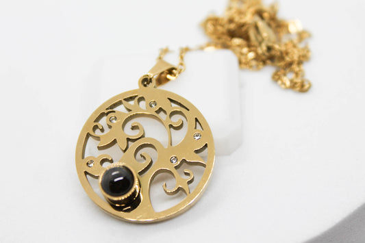 COLLAR ARBOL DE LA VIDA CIRCONIAS 22MM; PROYECTO TE AMO EN TODOS LOS IDIOMAS, 40CM + EXTENSION DE 6CM; TONO DORADO