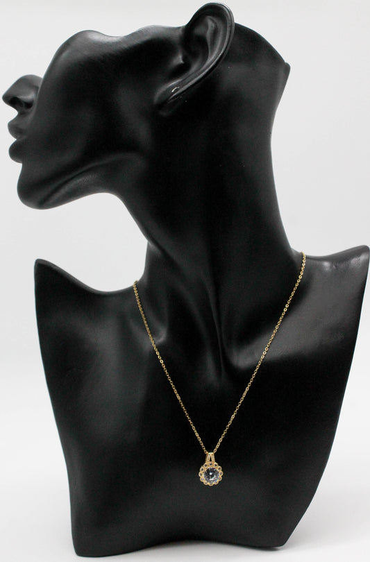 COLLAR FLOR GRANDE MINI PETALOS CIRCONIAS 17MM DIJE ALEACION DE METAL 40CM + EXTENSION 6CM; TONO DORADO