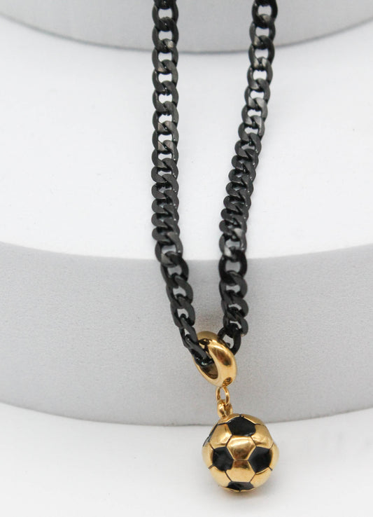COLLAR CADENA NEGRA BARBADA 60CM DIJE BALON DORADO 11MM