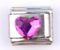 CORAZON RESALTADO CIRCONIA MAGENTA;  PARA PULSERA ITALIANA