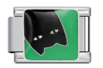 GATO DE CABEZA ESMALTE NEGRO Y VERDE;  PARA PULSERA ITALIANA