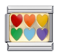 6 CORAZONES ESMALTE COLORES; PARA PULSERA ITALIANA