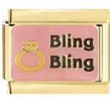 CHARM BLING BLING DORADO, ESMALTE ROSA  PULSERA ITALIANA
