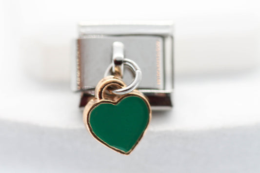 CHARM CORAZON COLGANTE VERDE  PULSERA ITALIANA