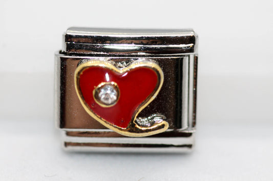 CHARM CORAZON ROJO CIRCONIA BLANCA PULSERA ITALIANA