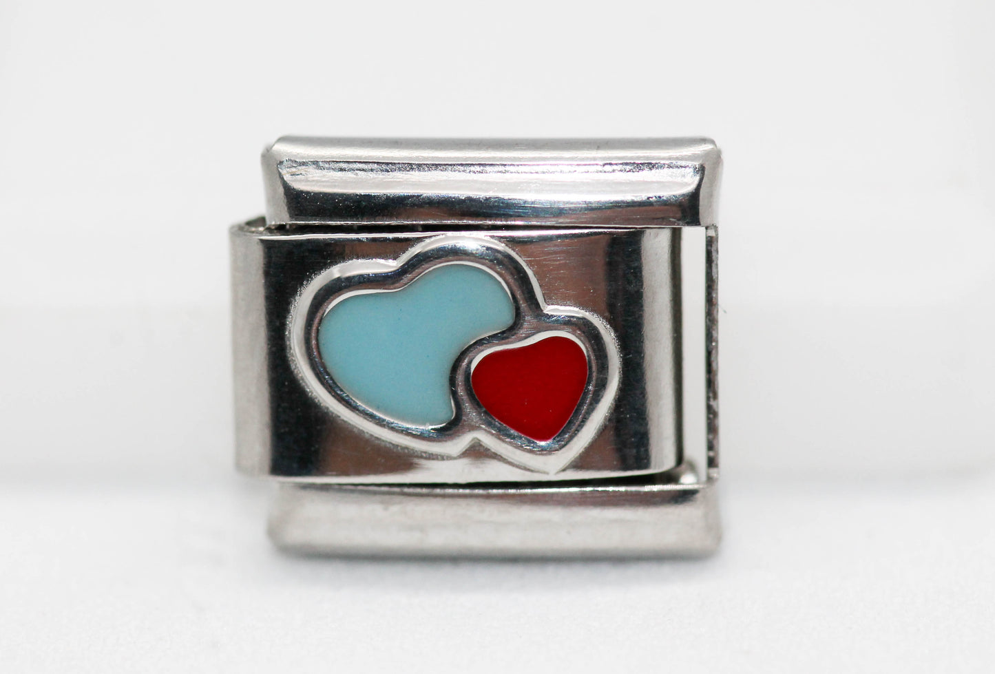 CHARM CORAZON DOBLE AZUL/ROJO PULSERA ITALIANA