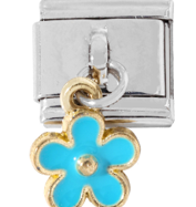 CHARM FLOR AZUL COLGANTE;  PULSERA ITALIANA