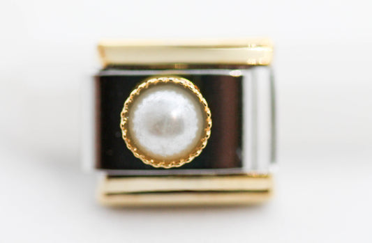 CHARM PERLA CONTORNO DORADO PULSERA ITALIANA