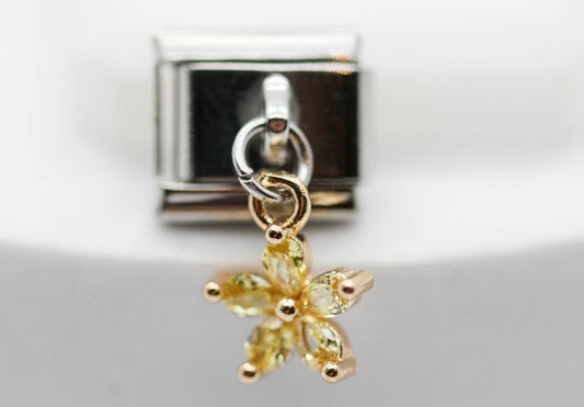 CHARM FLOR CIRCONIAS AMARILLAS COLGANTE PULSERA ITALIANA