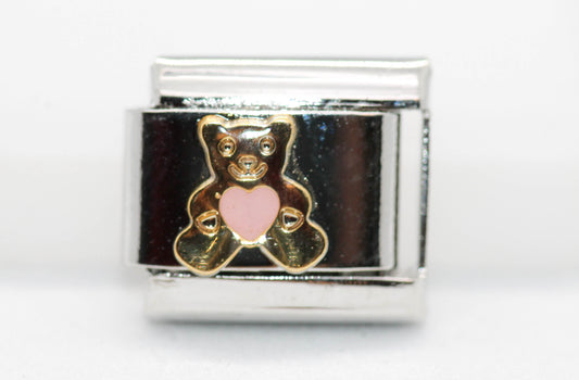 CHARM OSITO CORAZON ROSA AL CENTRO PULSERA ITALIANA