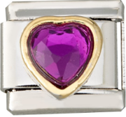 CHARM CORAZON CIRCONIA VIOLETA RELIEVE DORADO; PULSERA ITALIANA