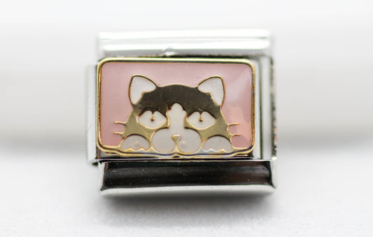 CHARM GATO FONDO ROSA PASTEL; PULSERA ITALIANA