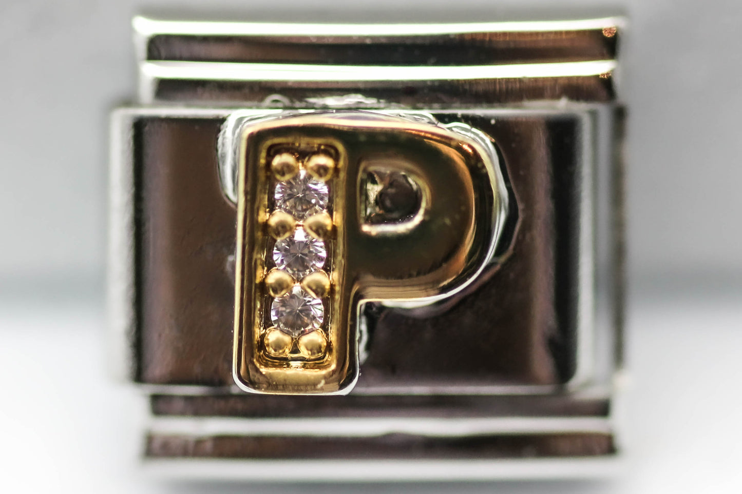 CHARM INICIAL CIRCONIAS PULSERA ITALIANA DIJE PLATEADO / DORADO