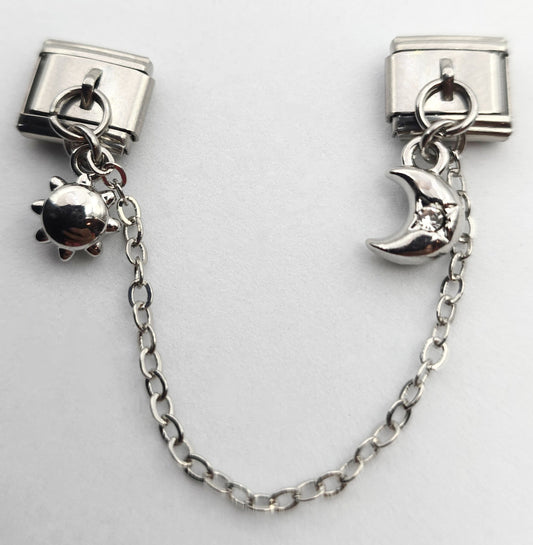 CHARM DOBLE SOL/LUNA CON CADENA PULSERA ITALIANA