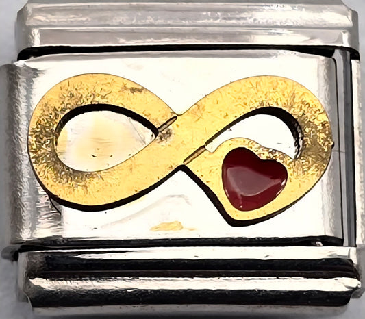 CHARM INFINITO DORADO CORAZON ROJO PULSERA ITALIANA