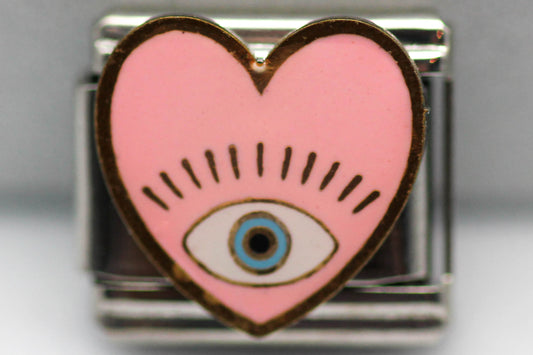 CHARM CORAZON ROSA OJO PULSERA ITALIANA