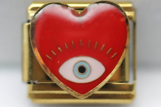 CHARM CORAZON CON ROJO CON OJO PULSERA ITALIANA