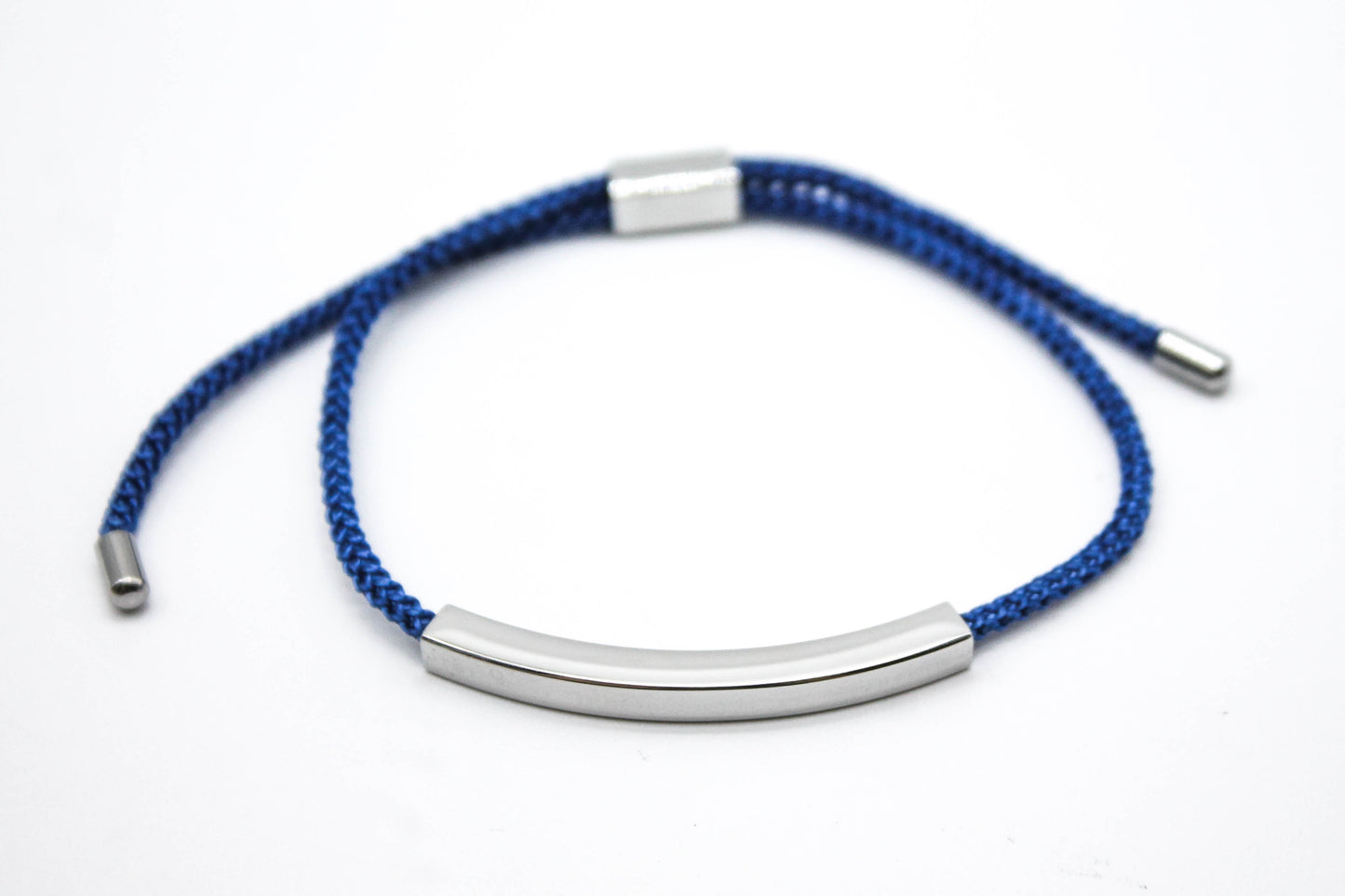PULSERA UNISEX AJUSTABLE CORDON AZUL; TONO PLATEADO