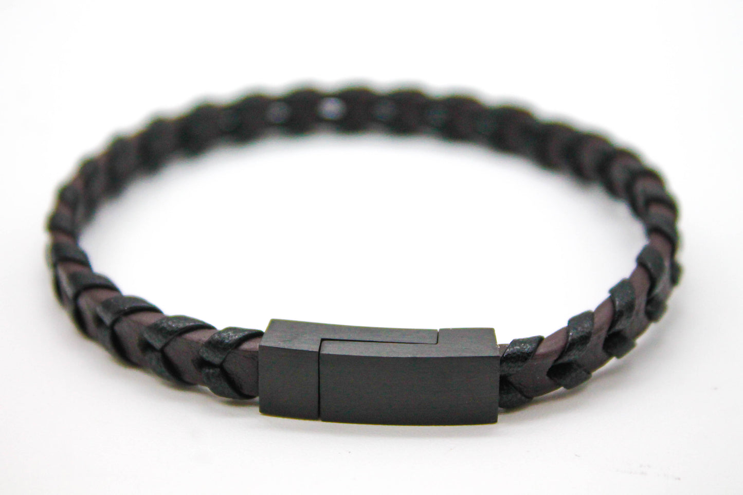 PULSERA CABALLERO PIEL ESPIGAS CAFE; BROCHE ACERO NEGRO