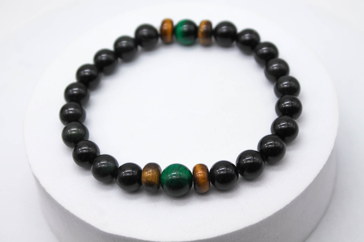 PULSERA CABALLERO OJO DE TIGRE NEGRO / CAFE / VERDE