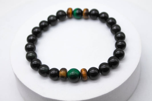 PULSERA CABALLERO OJO DE TIGRE NEGRO / CAFE / VERDE