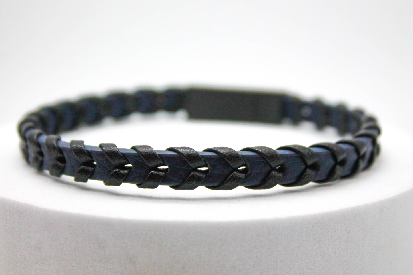 PULSERA CABALLERO PIEL ESPIGAS AZUL; BROCHE ACERO NEGRO