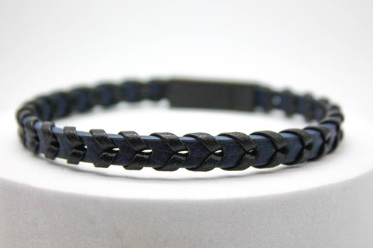 PULSERA CABALLERO PIEL ESPIGAS AZUL; BROCHE ACERO NEGRO