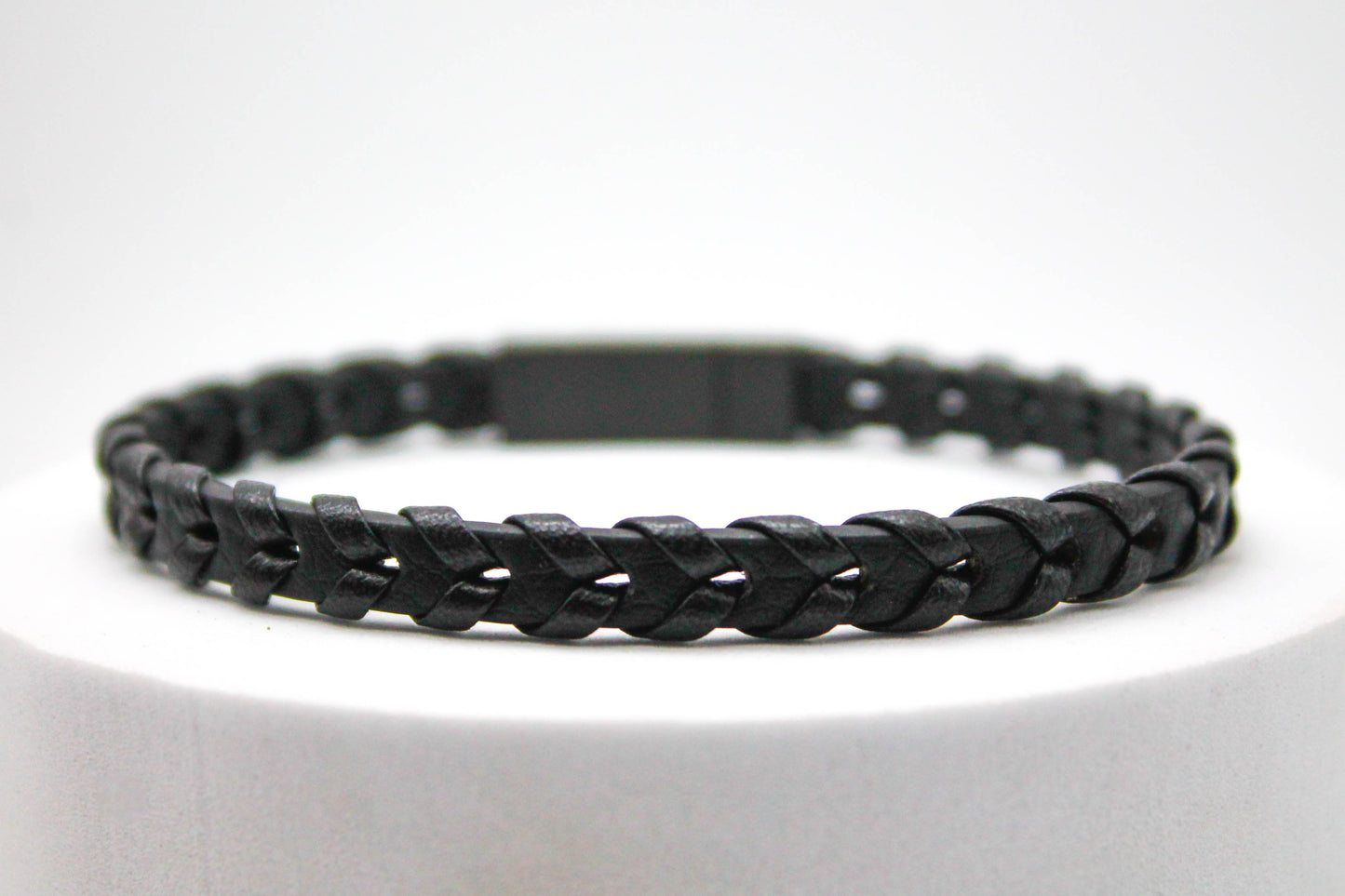 PULSERA CABALLERO PIEL ESPIGAS NEGRA; BROCHE ACERO NEGRO
