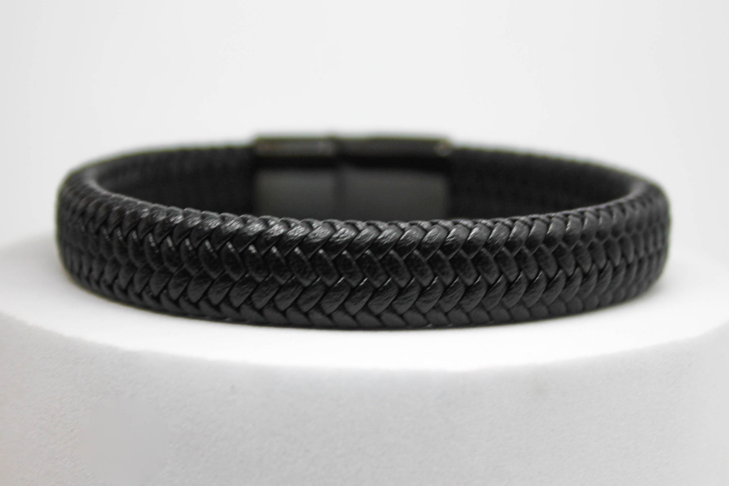 PULSERA CABALLERO PIEL NEGRA BROCHE ACERO NEGRO