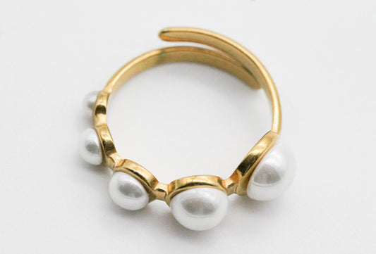 ANILLO AJUSTABLE MEDIAS PERLAS SINTETICAS VARIOS TAMAÑOS, TONO DORADO