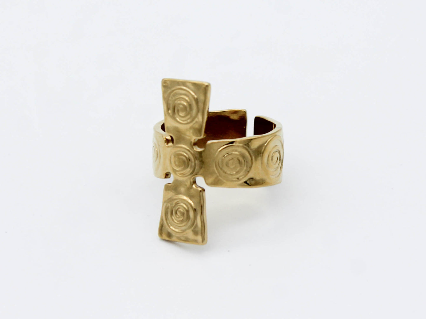 ANILLO CRUZ, ESPIRALES AJUSTABLE TONO DORADO