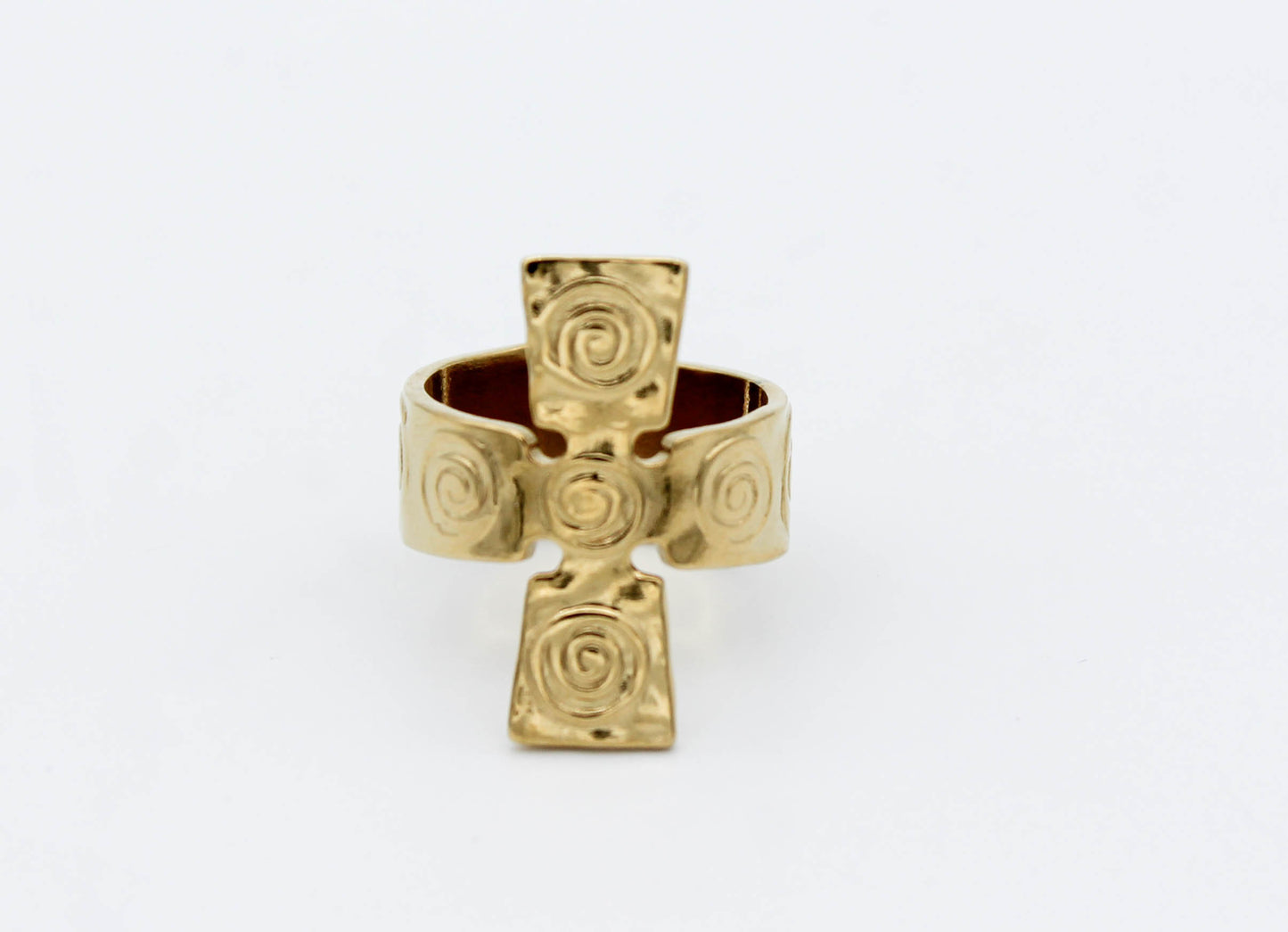 ANILLO CRUZ, ESPIRALES AJUSTABLE TONO DORADO