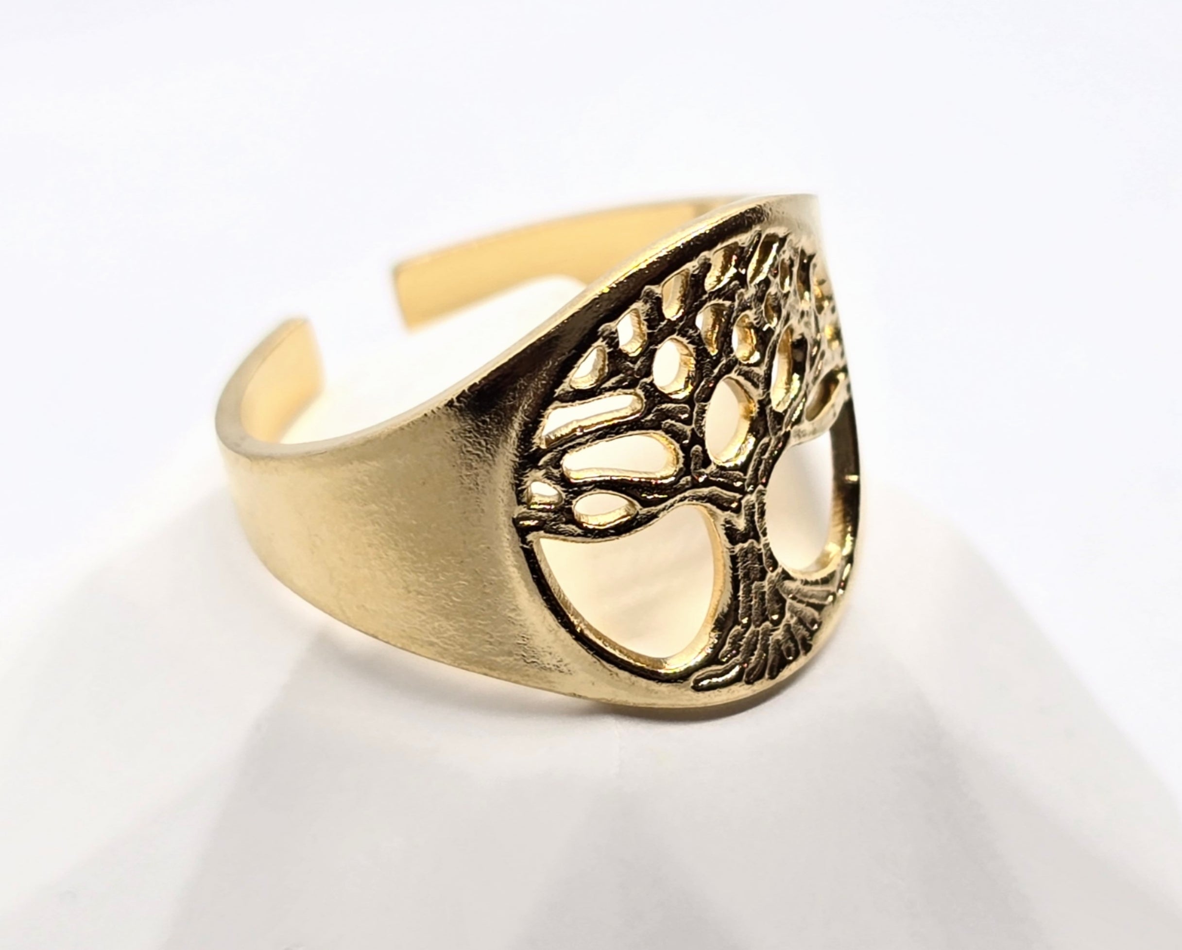 ANILLO ARBOL DE LA VIDA AJUSTABLE 15 MM ALTO; TONO DORADO