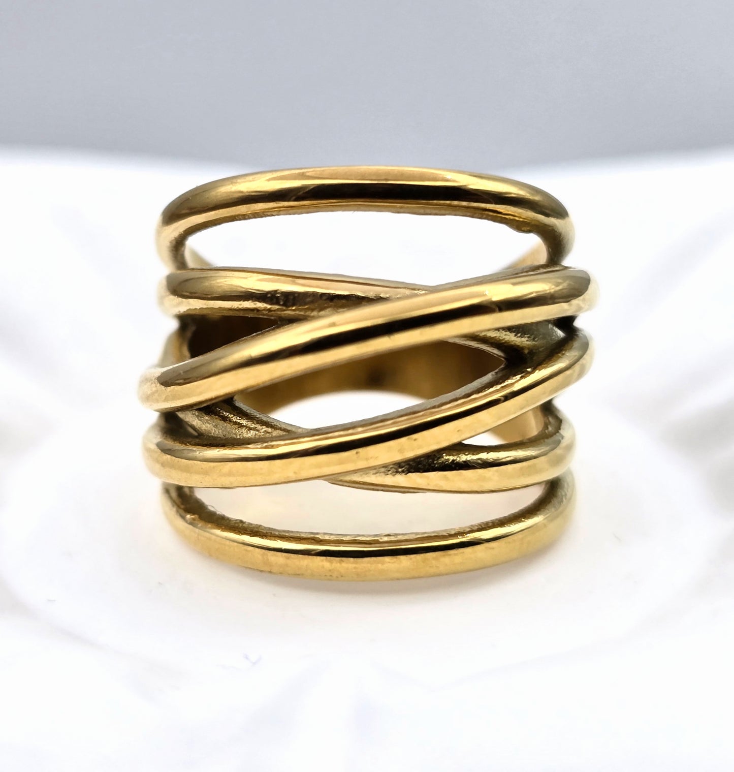 *ANILLO MULTI-TIRAS 14MM; TONO DORADO*