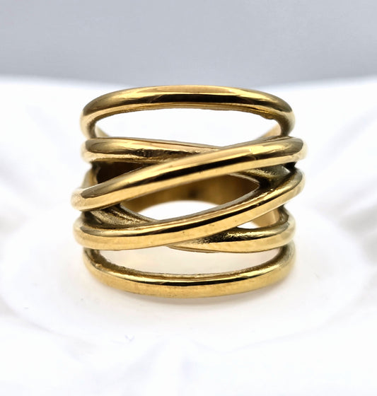 *ANILLO MULTI-TIRAS 14MM; TONO DORADO*