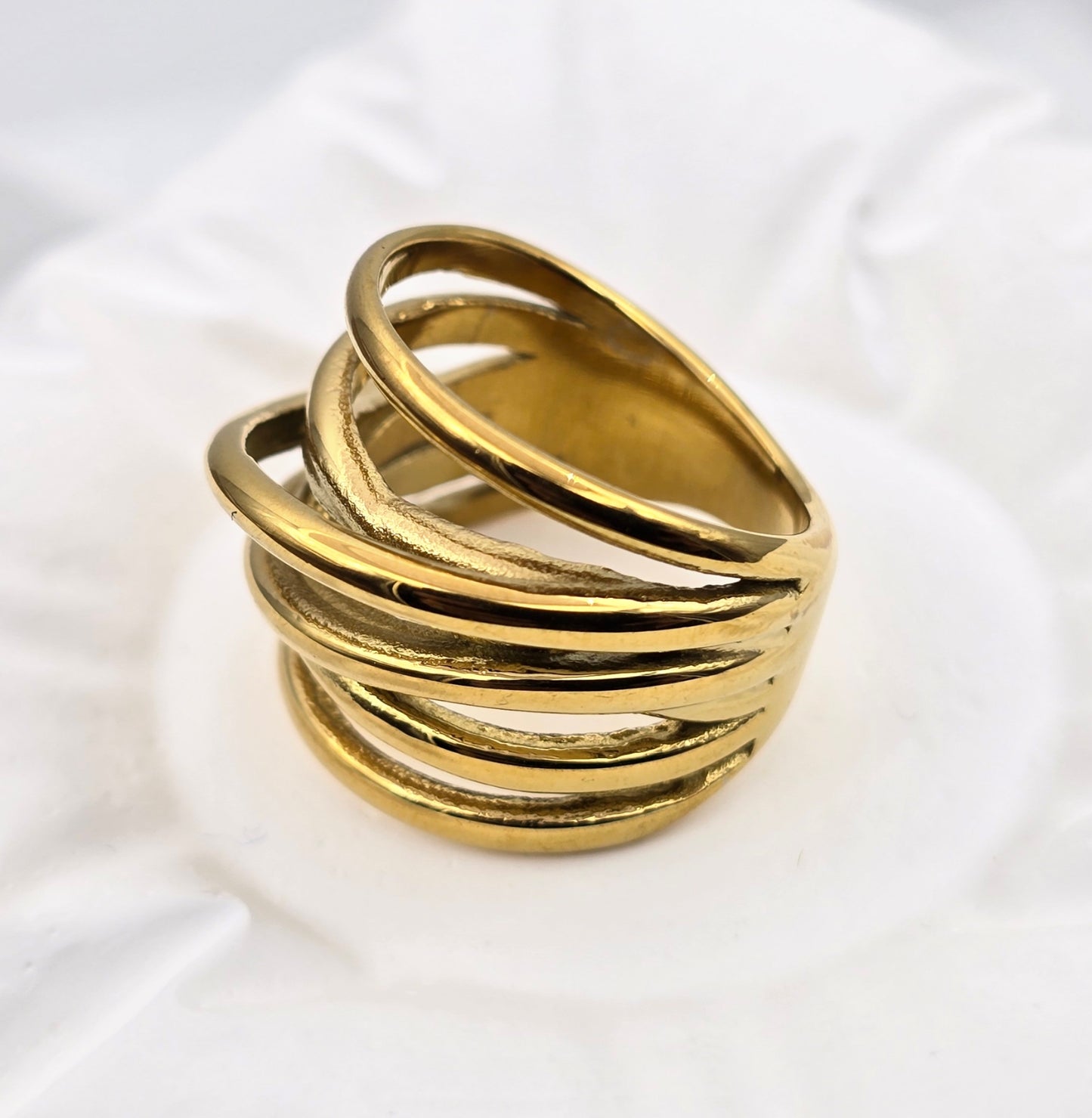 *ANILLO MULTI-TIRAS 14MM; TONO DORADO*