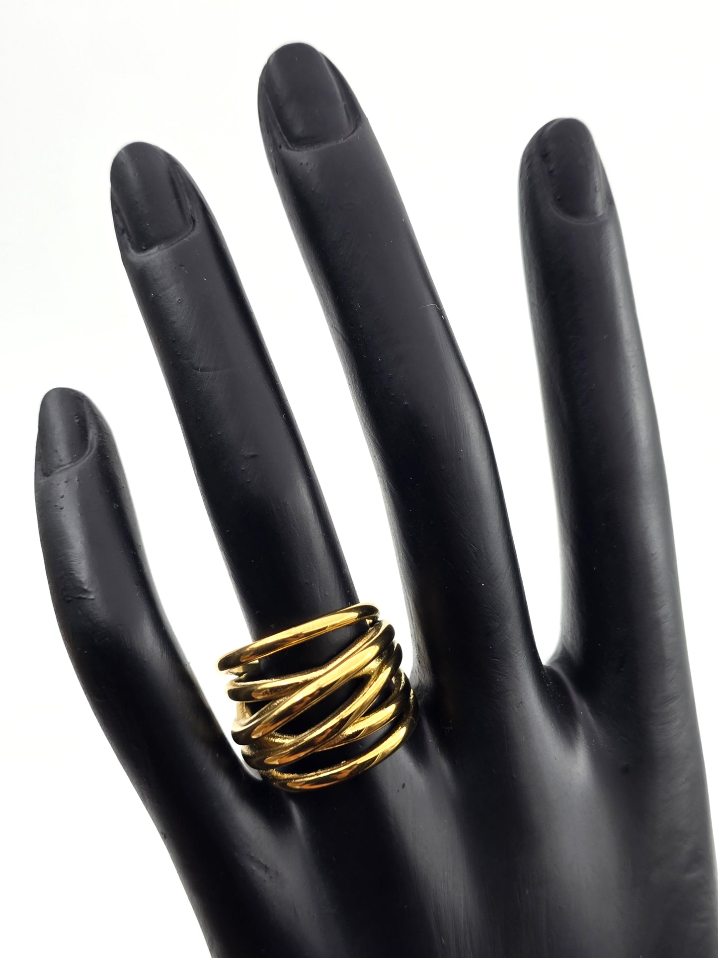 *ANILLO MULTI-TIRAS 14MM; TONO DORADO*